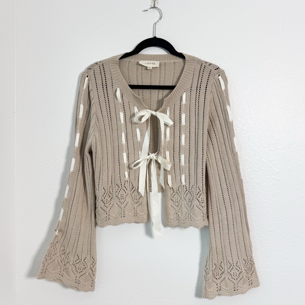 SOLD - One Loved Babe Knit Cardigan with Ribbon Details Medium